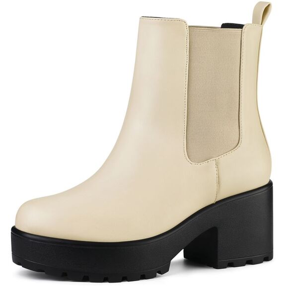 Allegra K Shoes - Platform Chunky Ankle Boot Beige Combat Boots
